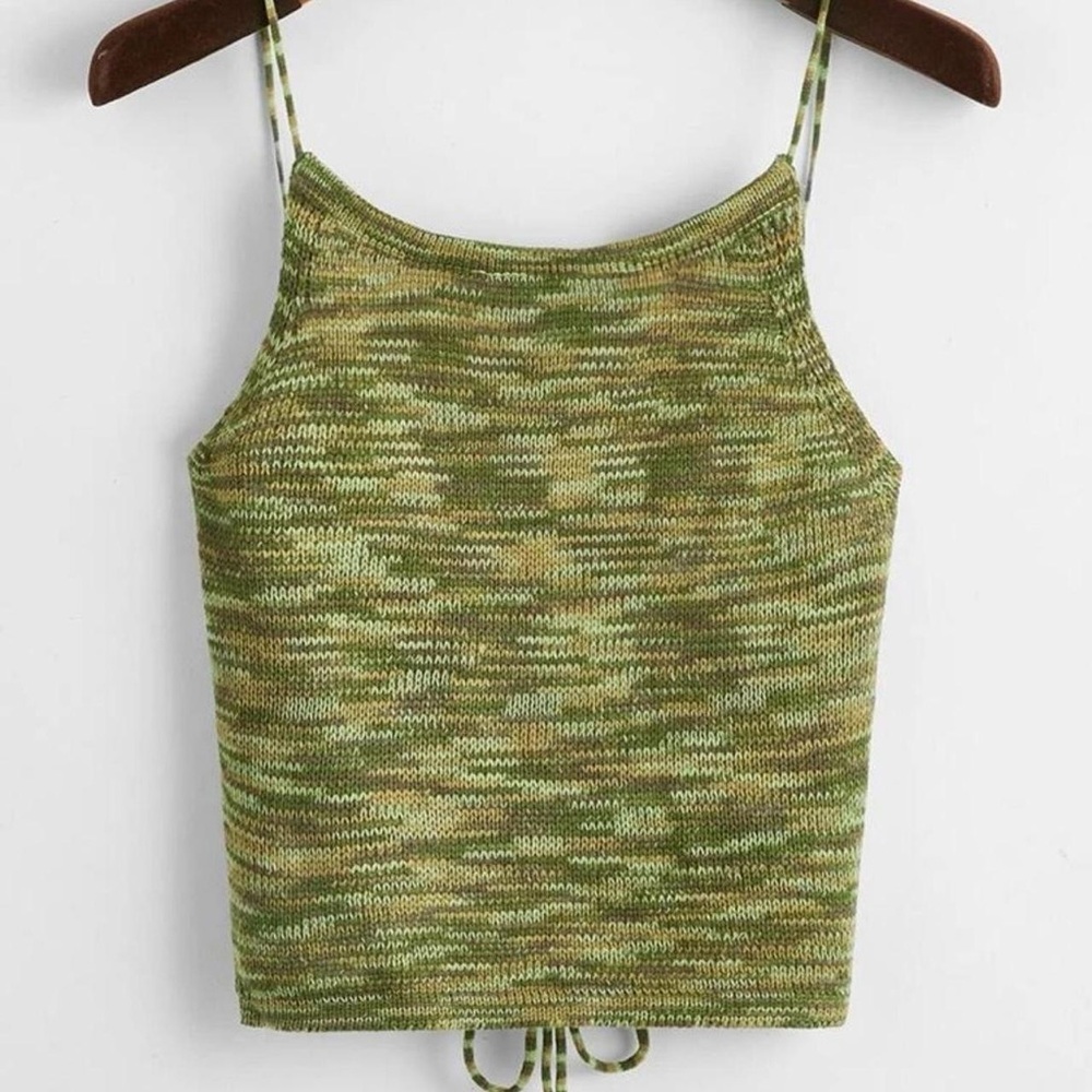 green and tan back tie knit crop top